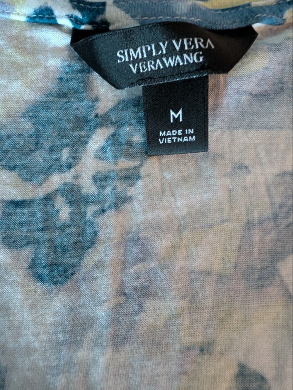 Simply Vera Rayon Tie-Hem Tank Top Blue, Pale Green Print Size M - Picture 2 of 6